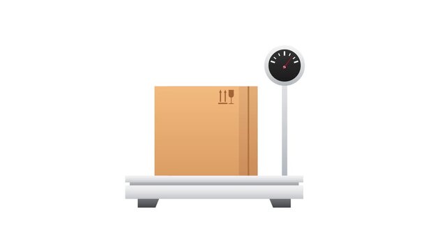 Cardboard box weighing on industrial scale animation