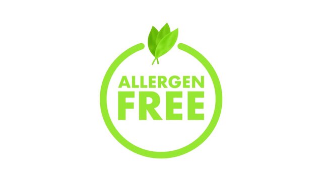 Allergen free green icon animation on white and blue background