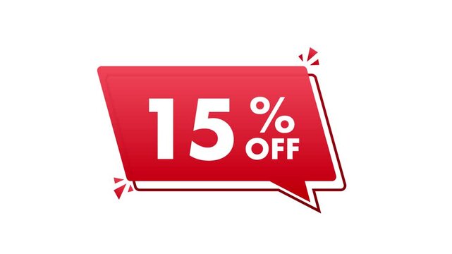 Fifteen percent off red speech bubble animation