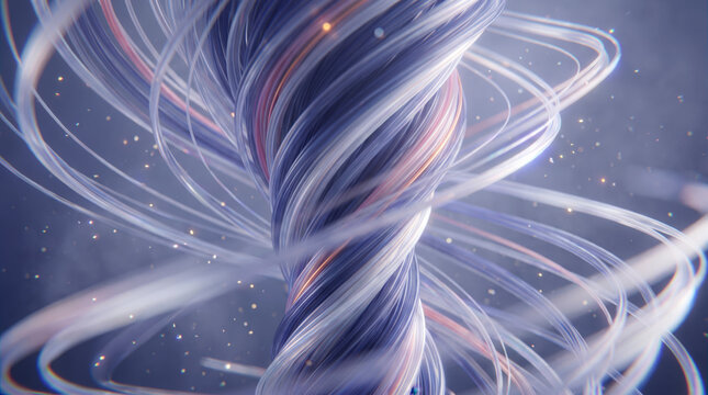 Shimmering twisted helix spiral of light strands with sparkling particles