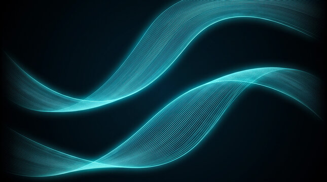 Futuristic glowing teal wave lines flowing across dark digital background