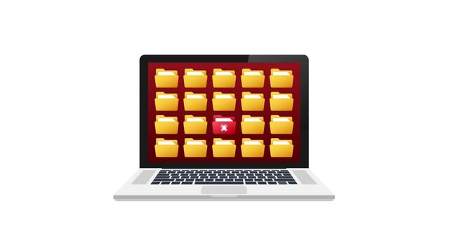 Computer virus infecting files on a laptop screen animation