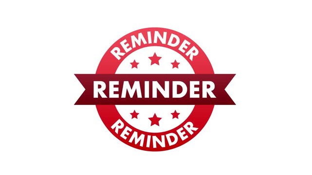 Animated reminder stamp banner on white and green screen