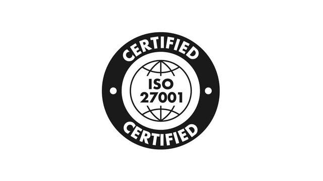 Certified ISO 27001 standard stamp animation