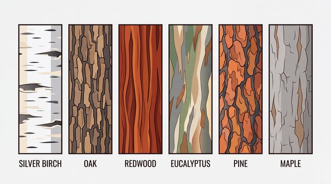 Modern Digital Illustration of Diverse Tree Bark Patterns for Corporate Design