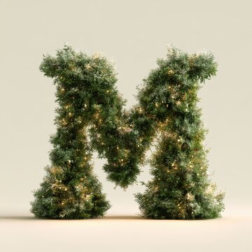 Decorative Letter M Formed by Evergreen Trees with Holiday Lights