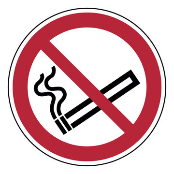 ISO 7010 P002 No Smoking Prohibition Sign &ndash; Red and White Circular Safety Symbol for Smoke-Free Areas, Workplace Regulations, Public Spaces, Healthcare and Fire Prevention
