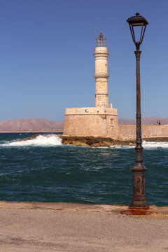 Venetian Lighthouse in Chania Harbor, Crete, Greece