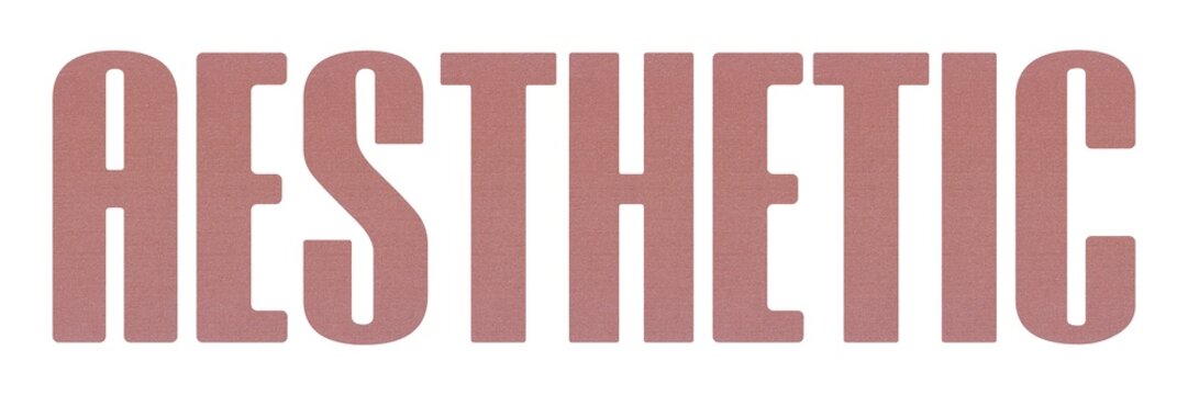 AESTHETIC word with terracotta colored fabric texture on white background.