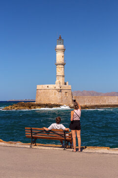 Venetian Lighthouse in Chania Harbor, Crete, Greece