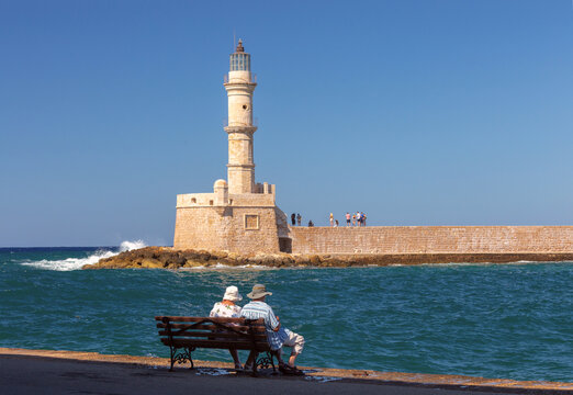 Venetian Lighthouse in Chania Harbor, Crete, Greece