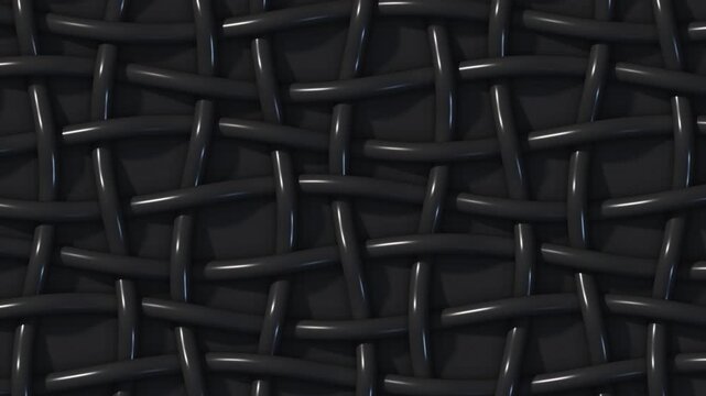 Black glossy 3D tubes woven together and waving in a seamless loop