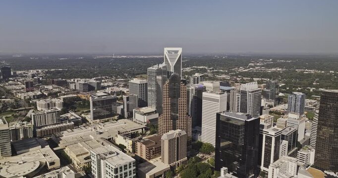 Charlotte North Carolina Aerial v172 flyover Second Ward around the City Center capturing downtown cityscape with towering skyscrapers under cloudless sky - Shot with 5k Camera - Oct 2nd 2023