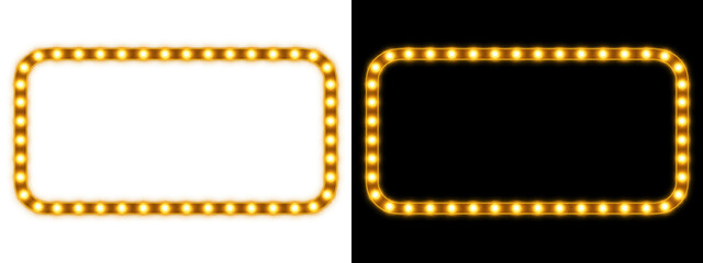 3D neon marquee light frame with glowing bulbs, golden vintage cinema sign isolated on transparent background for advertising banner, poster design, and festive party invitation graphics © PNG