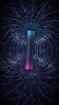 Magnetic Field Lines of a Bar Magnet Dipole with Iron Filings Physics Visualization Seamless Loop in deep cyan tones vertical 9:16