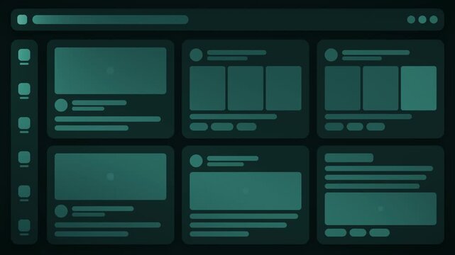 Skeleton Loading UI Placeholder Cards With Shimmer Sweep Seamless Loop in deep teal tones