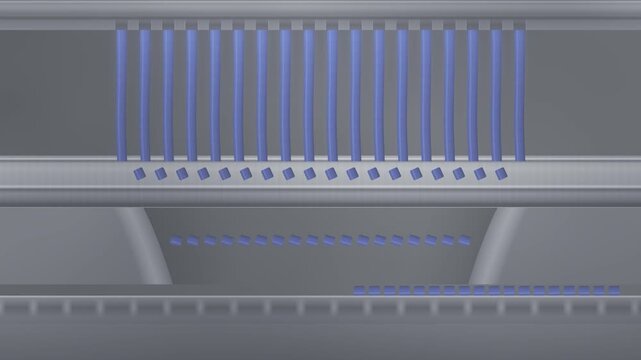 Extruded Polymer Strands Cut Into Pellets by Rotating Pelletizer Blades, Seamless Loop in deep blue tones