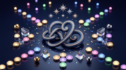 Obraz premium Conceptual 3D illustration of a futuristic digital banking interface with luxury jeweled symbols and glowing interactive keypad buttons for secure wealth management and finance