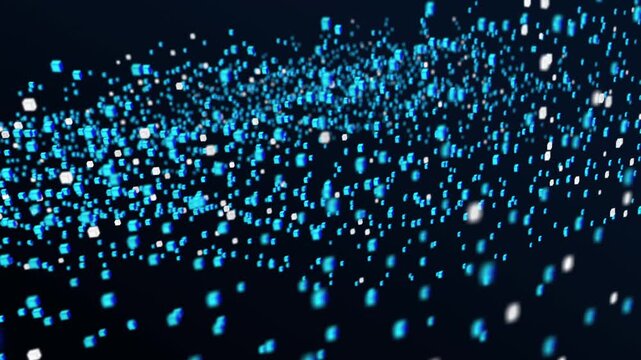 Blue and White Glowing Square Particle Waves