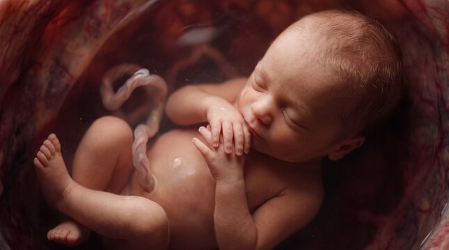 Human Fetus Developing in Womb with Umbilical Cord