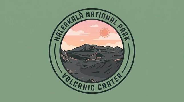 Circular vintage style Haleakala National Park emblem.