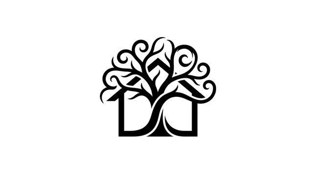 Decorative stylized tree outline icon with swirling branches
