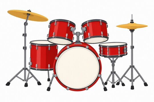 Red Drum Set with Cymbals Musical Instrument Illustration
