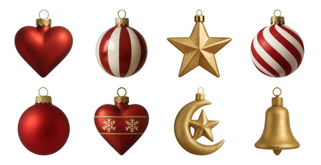 Fototapeta premium PNG Festive ornaments in various shapes, element set on transparent background