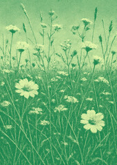Obraz premium Vintage green floral meadow illustration.
