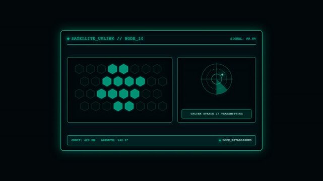 Retro internet loading screen with digital hud interface and radar