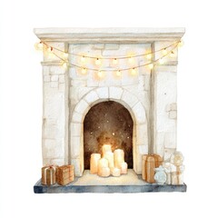 Obraz premium Cozy fireplace with glowing candles.
