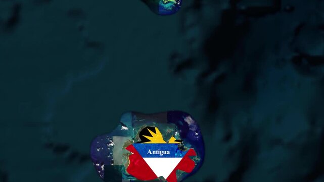 Antigua and Barbuda Map with National Flag Zoom Animation on Caribbean Satellite Globe