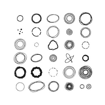 Hand drawn circles and scribbles isolated on transparent background