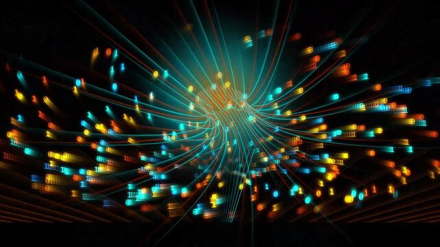 Abstract digital data stream with flowing binary code technology network information