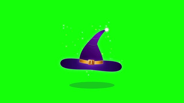 Purple witch hats floating over a green screen background