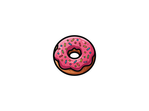 Pink glazed donut with colorful rainbow sprinkles vector illustration isolated on white background