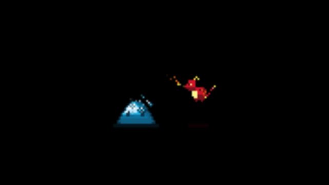 Retro pixel art game sprites moving on a black background