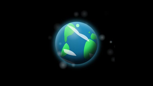 Six stylized earth planets rotating on a solid black background