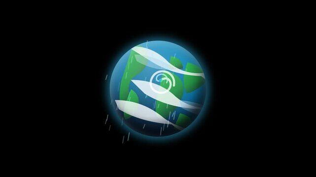Multiple stylized rainy earth globes on a black background