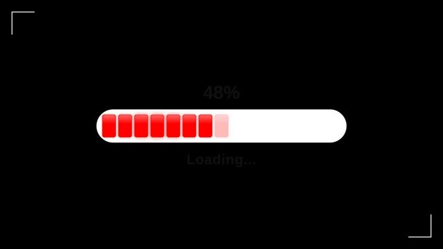 Minimalist progress bar with red segmented indicator showing forty-eight percent on black background, concept for system update and buffering status, ideal for website interface design and app