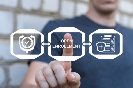Concept of open enrollment in health care and education.