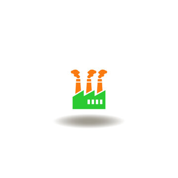 Vector illustration of factory or manufacturing plant. Symbol of industrial pollution. Iconof modern production industry.
