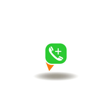 Vector illustration of speech bubble with handset and medical cross. Symbol of emergency call.