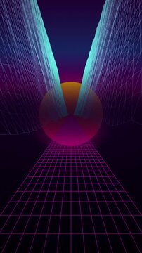 Synthwave sun perspective grid seamless loop motion background
