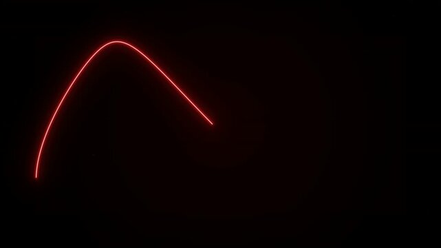 Minimalist glowing red line with a curved neon arc on a black background, concept for digital energy pulse, perfect for modern technology designs and sci-fi visual projects.