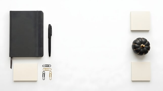 Minimalist Black and White Autumn Stationery Flat Lay