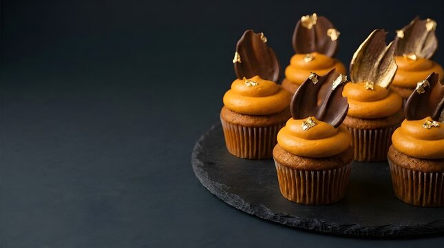 Gourmet Pumpkin Cupcakes with Gold Leaf