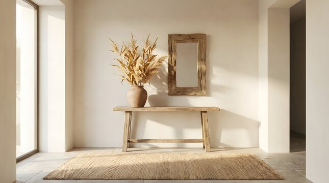 Minimalist Entryway with Rustic Decor and Natural Light