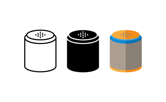 Minimalist salt and pepper shakers set with outline silhouette and flat vector icons
