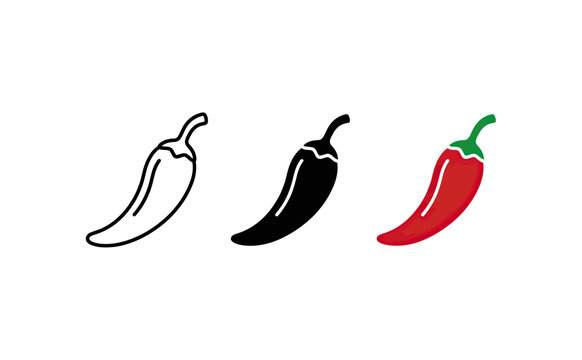 Minimalist chili pepper icons set with flat and outline vector designs